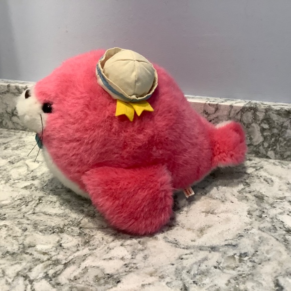 Vintage Sanrio 9” tall Pink Plush Stuffed Seal Sealion w/ mini sailor hat - Picture 2 of 11
